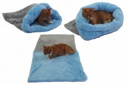 Marysa pelíšek 3v1 pro kočky, DE LUXE, šedý/světle modrý, velikost XL