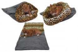 Marysa pelíšek 3v1 pro kočky, šedý/leopard, velikost XL