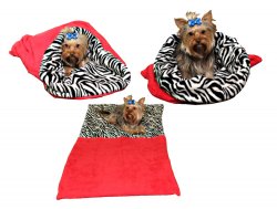 Marysa pelíšek 3v1 pro psy, červený/zebra, velikost XL